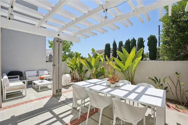 15 Waterway Unit 11, Irvine, CA 92614 - view of patio / terrace with a fenced backyard, an outdoor hangout area, and a pergola