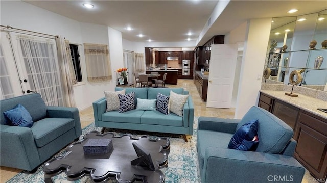 living area with recessed lighting