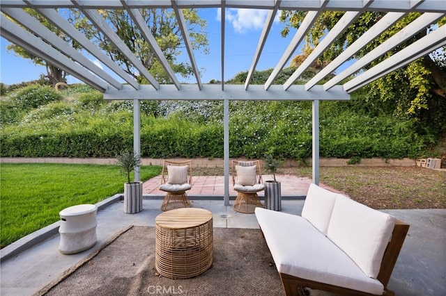 view of patio / terrace featuring a pergola and an outdoor hangout area