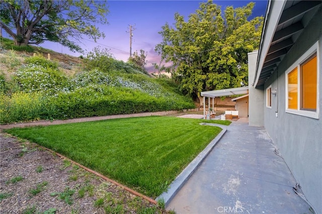 yard at dusk with a patio