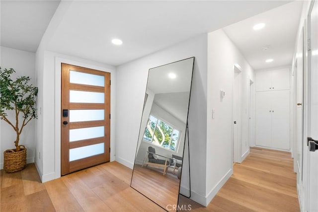4421 Hempstead St, Simi Valley, CA 93063 - foyer entrance featuring light wood-style flooring, recessed lighting, and baseboards