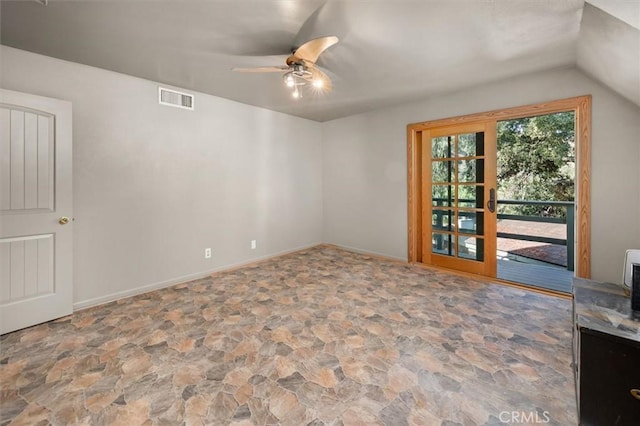 30052 Hunstock St, Castaic, CA 91384 - unfurnished room featuring stone finish flooring, ceiling fan, and lofted ceiling
