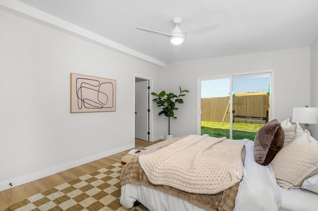 2263 Finch Ln, San Diego, CA 92123 - bedroom featuring access to outside, light wood-style floors, baseboards, and a ceiling fan