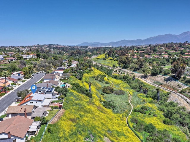 bird's eye view featuring a mountain view and a residential view