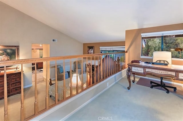 25641 Rapid Falls Rd, Laguna Hills, CA 92653 - home office with carpet, lofted ceiling, and baseboards