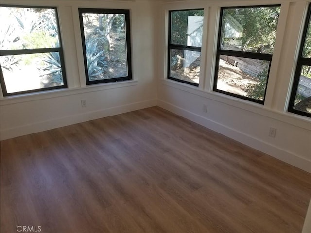 empty room featuring wood finished floors, a wealth of natural light, and baseboards