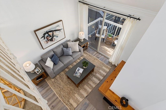 20371 Bluffside Cir Unit B401, Huntington Beach, CA 92646 - living room with wood finished floors and ornamental molding