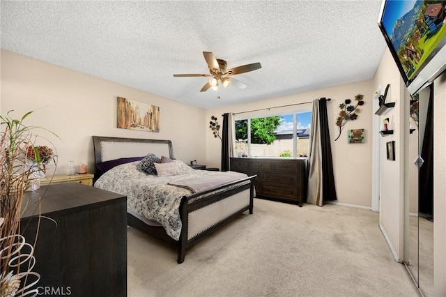 17381 Yorkshire Ave, Yorba Linda, CA 92886 - bedroom featuring baseboards, ceiling fan, a textured ceiling, and light colored carpet