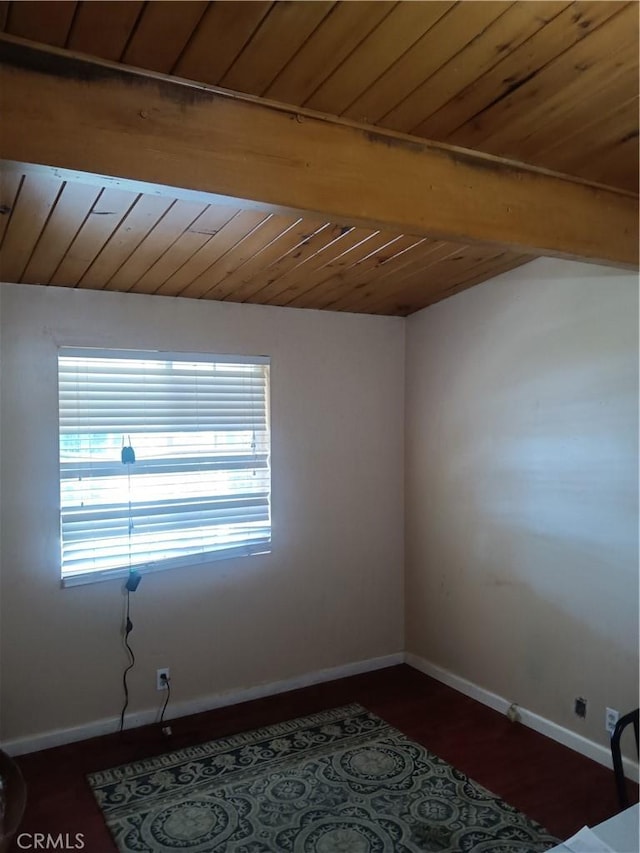 12055 Douglas St, Yucaipa, CA 92399 - additional living space featuring dark wood-style floors, lofted ceiling, baseboards, and wooden ceiling