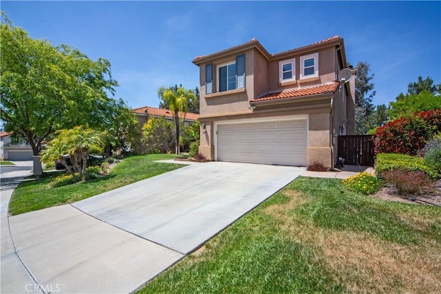 32851 Naples Ct, Temecula, CA 92592 - view of front of property featuring a front lawn, stucco siding, a tiled roof, concrete driveway, and an attached garage