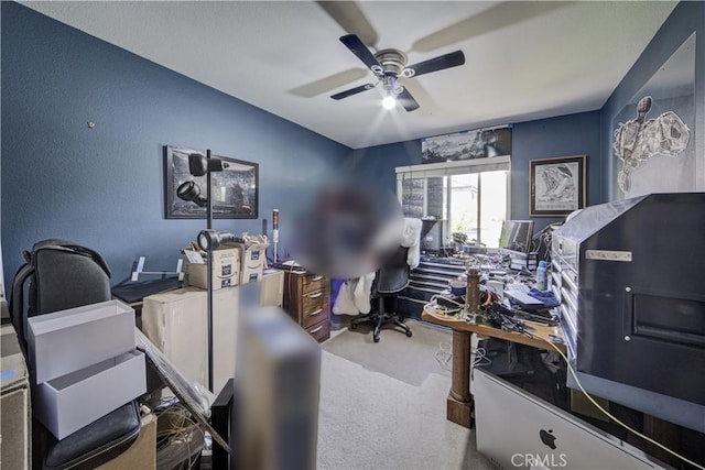 32851 Naples Ct, Temecula, CA 92592 - carpeted home office featuring a ceiling fan and a textured wall