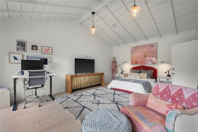 1012 10th St, Manhattan Beach, CA 90266 - bedroom featuring lofted ceiling with beams, wood finished floors, and wooden ceiling