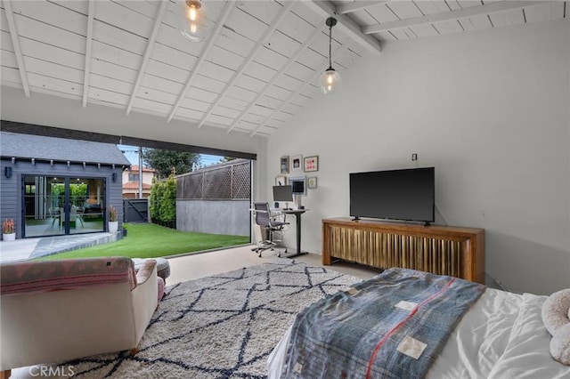 1012 10th St, Manhattan Beach, CA 90266 - bedroom with wood ceiling and vaulted ceiling with beams