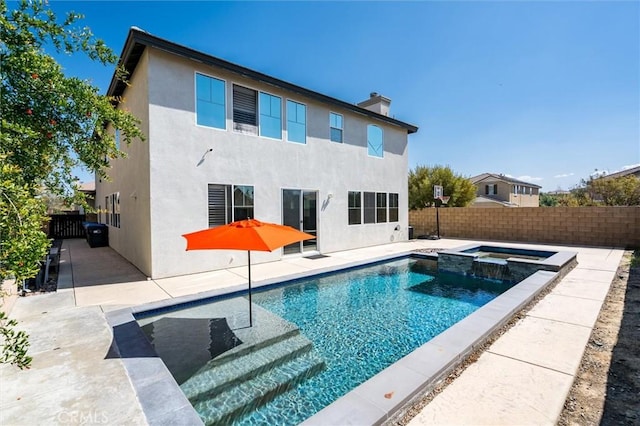 30461 Savoie St, Murrieta, CA 92563 - view of swimming pool featuring a patio, a fenced backyard, and a pool with connected hot tub