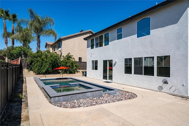 30461 Savoie St, Murrieta, CA 92563 - view of swimming pool featuring a fenced backyard, a fenced in pool, an in ground hot tub, and a patio area
