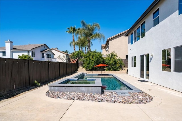 30461 Savoie St, Murrieta, CA 92563 - view of swimming pool with a fenced backyard, a patio, a pool with connected hot tub, and a residential view