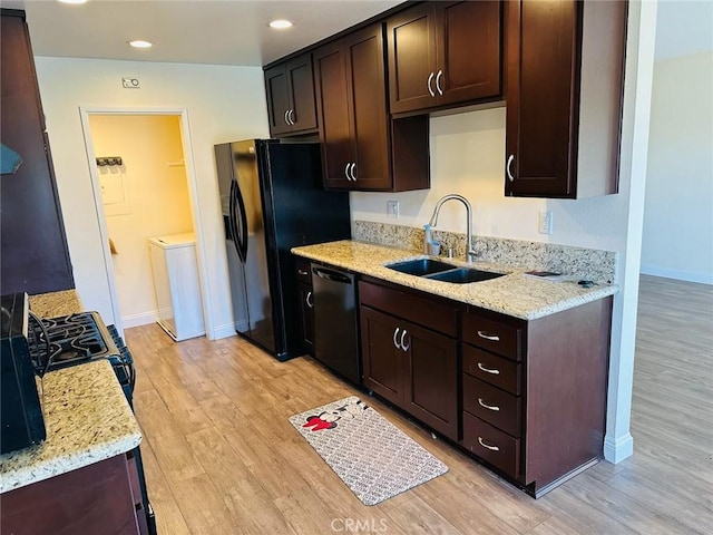4219 La Pinata Unit 255, Oceanside, CA 92057 - kitchen featuring a sink, black appliances, light wood-style flooring, baseboards, and recessed lighting