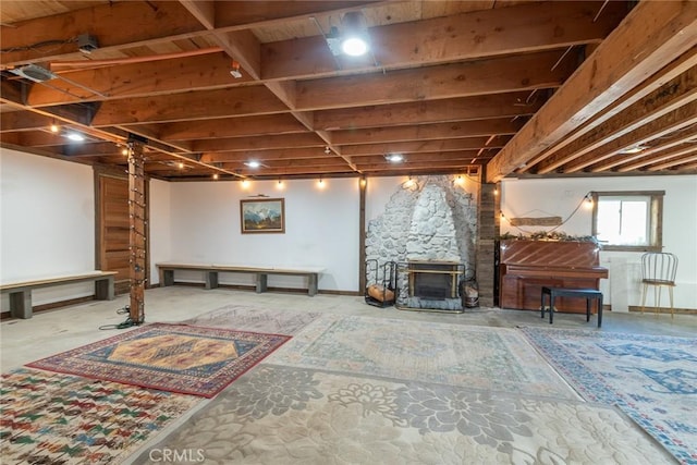 41505 Alder Dr, Forest Falls, CA 92339 - basement with a stone fireplace
