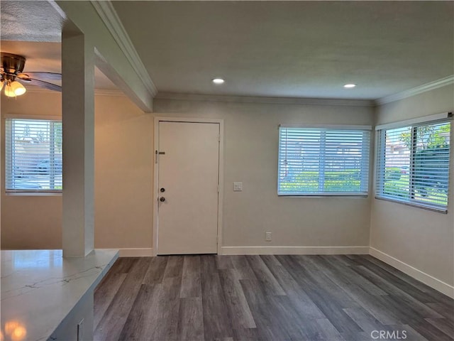1709 Normandy Pl Unit B, Santa Ana, CA 92705 - foyer entrance featuring wood finished floors, a ceiling fan, crown molding, and recessed lighting