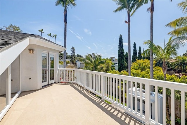balcony featuring french doors