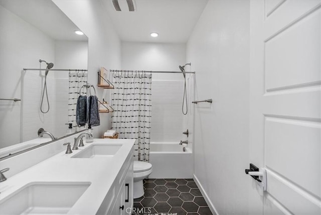 16452 Globetrotter Ave, Chino, CA 91708 - bathroom with tile patterned flooring, a sink, recessed lighting, and shower / tub combo