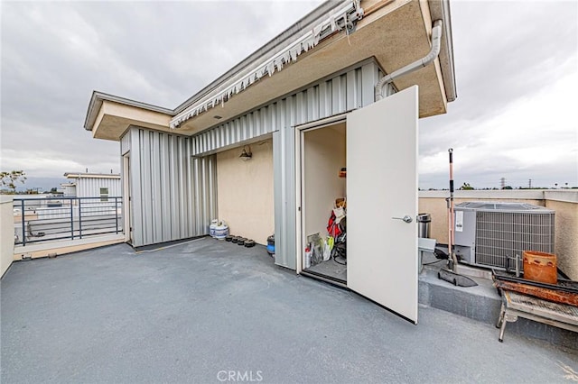exterior space featuring central air condition unit