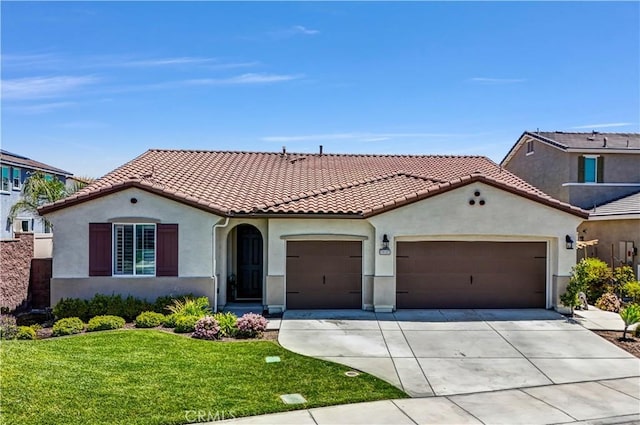 29102 Carrotwood, Lake Elsinore, CA 92530 - mediterranean / spanish home featuring a garage, stucco siding, and a tiled roof