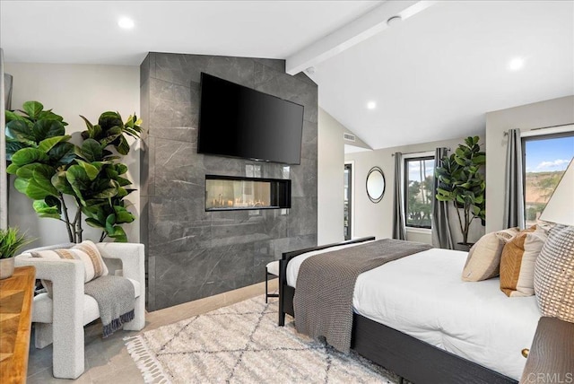 491 Prospect St, Newport Beach, CA 92663 - bedroom featuring multiple windows, recessed lighting, and a fireplace
