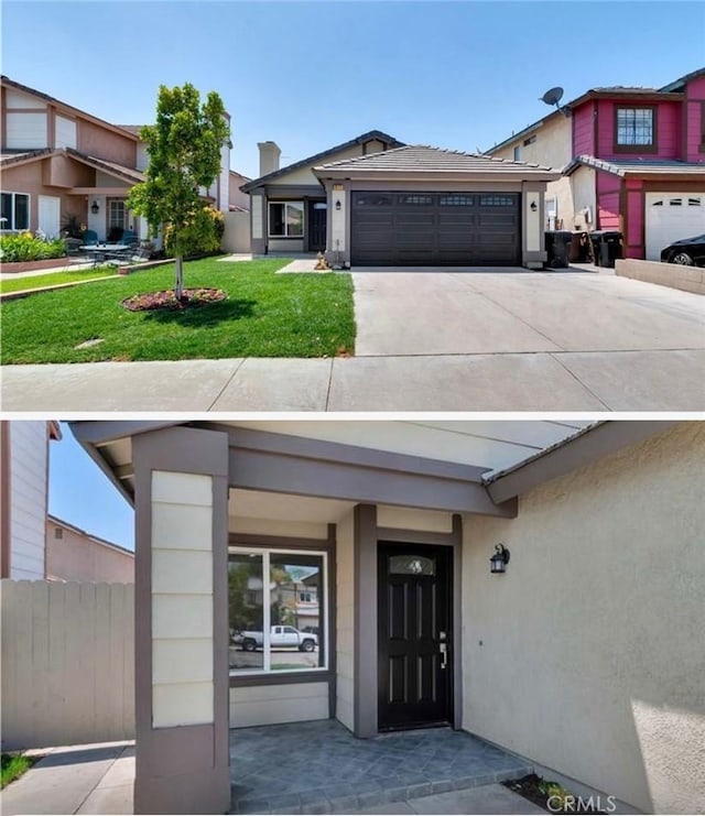 1912 W Quartermaster St, Colton, CA 92324 - view of front of property featuring a garage, driveway, and stucco siding