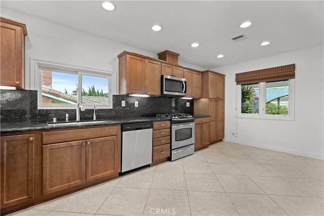4101 Paseo De Las Tortugas, Torrance, CA 90505 - kitchen featuring stainless steel appliances, a sink, healthy amount of natural light, brown cabinetry, and recessed lighting