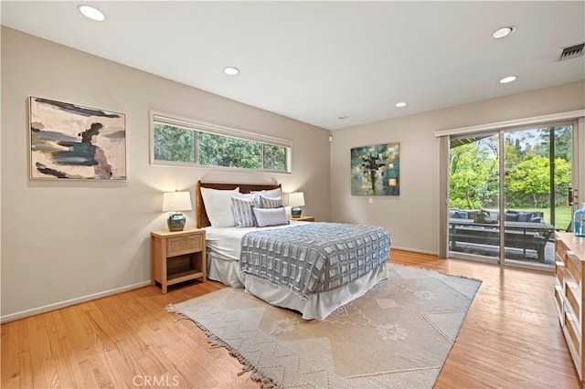 527 Bradford St, Pasadena, CA 91105 - bedroom with access to outside, multiple windows, recessed lighting, and light wood-style flooring