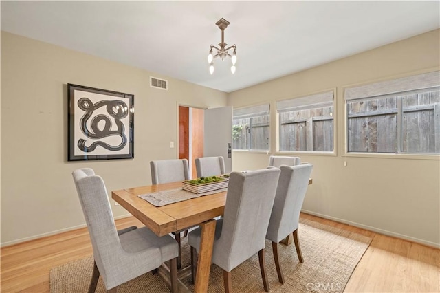 527 Bradford St, Pasadena, CA 91105 - dining room featuring baseboards, visible vents, an inviting chandelier, and light wood-style flooring
