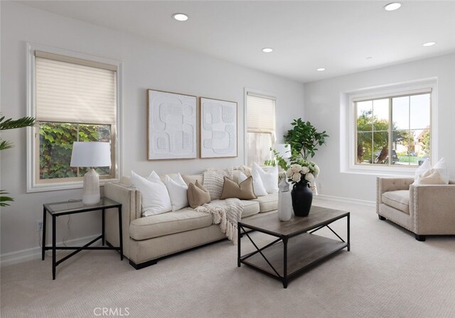 26 Via Fontibre, San Clemente, CA 92673 - living room with light carpet, recessed lighting, and baseboards