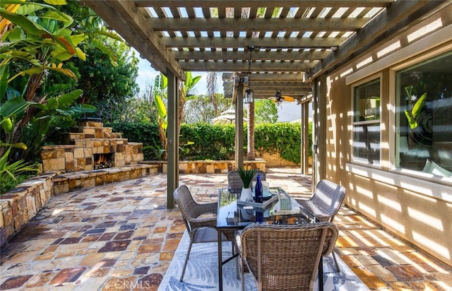 26 Via Fontibre, San Clemente, CA 92673 - view of patio / terrace featuring an outdoor stone fireplace and a pergola