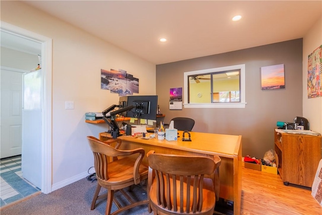 office area featuring recessed lighting and baseboards