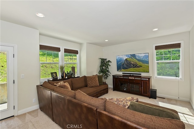 455 Clearwater Ln, Lake Arrowhead, CA 92352 - living area with light carpet, healthy amount of natural light, and recessed lighting
