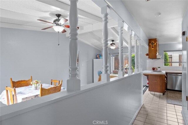 3406 Elm St, Bakersfield, CA 93301 - hallway featuring light tile patterned floors and vaulted ceiling