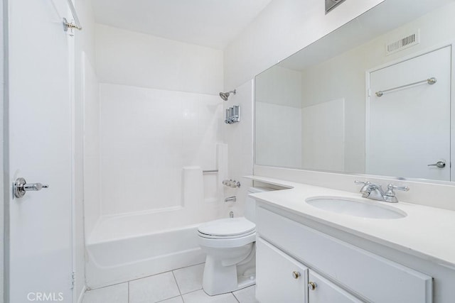 bathroom featuring vanity, tile patterned floors, toilet, visible vents, and  shower combination