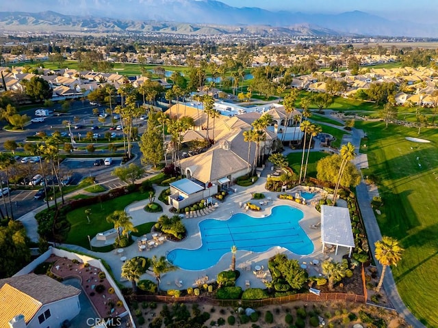 aerial view with a mountain view and a residential view