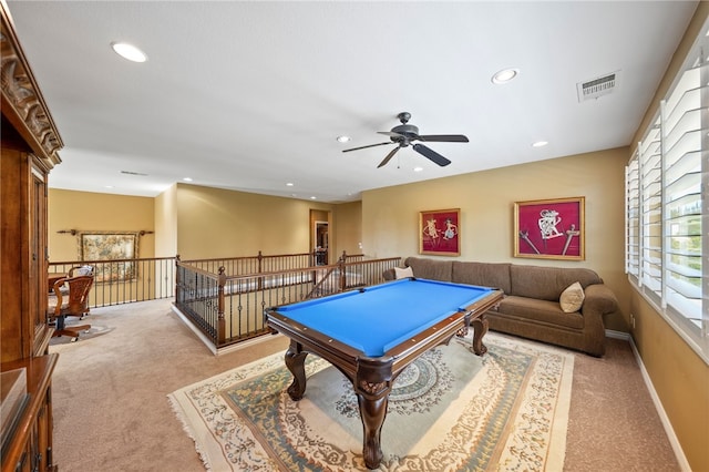 33931 Baystone St, Temecula, CA 92592 - rec room featuring carpet, a ceiling fan, billiards, recessed lighting, and baseboards