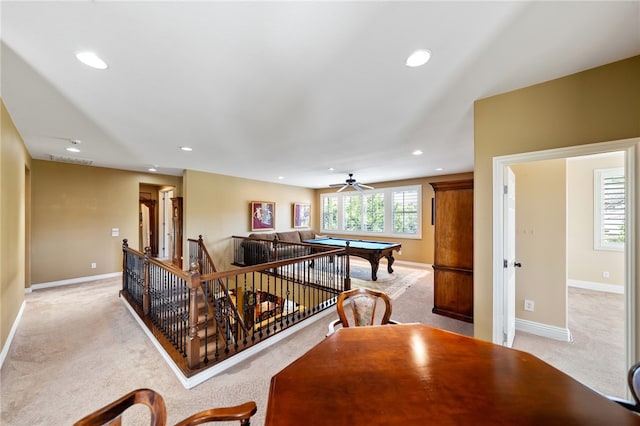 33931 Baystone St, Temecula, CA 92592 - corridor with light colored carpet, recessed lighting, and an upstairs landing