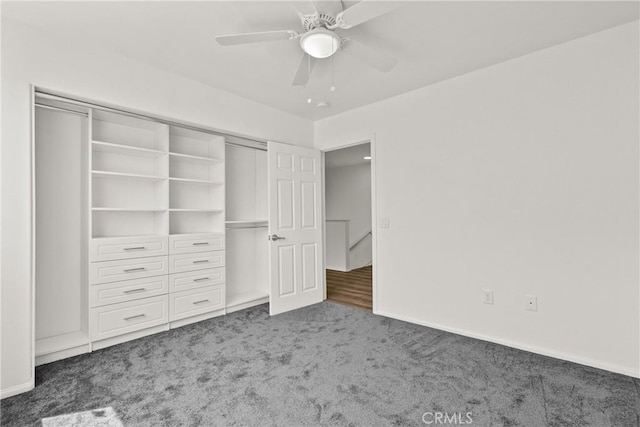 26145 Gravett Pl, Saugus, CA 91350 - unfurnished bedroom with ceiling fan, a closet, baseboards, and carpet floors