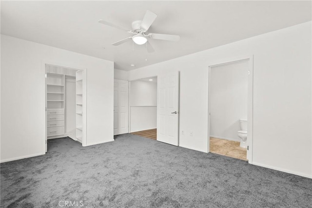 26145 Gravett Pl, Saugus, CA 91350 - unfurnished bedroom featuring baseboards, a ceiling fan, ensuite bath, and carpet