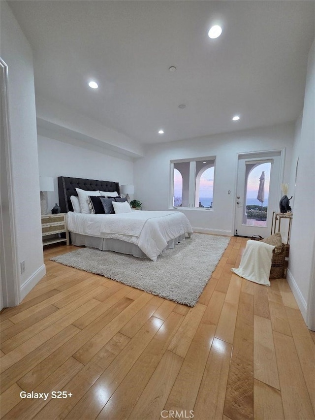 412 Arenoso Ln Unit 102, San Clemente, CA 92672 - bedroom with light wood-type flooring, baseboards, recessed lighting, and access to outside