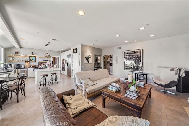 2009 Via Aguila, San Clemente, CA 92673 - living area featuring recessed lighting, light tile patterned flooring, and arched walkways