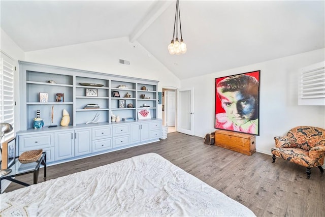 2009 Via Aguila, San Clemente, CA 92673 - bedroom with dark wood-style flooring, beamed ceiling, and high vaulted ceiling