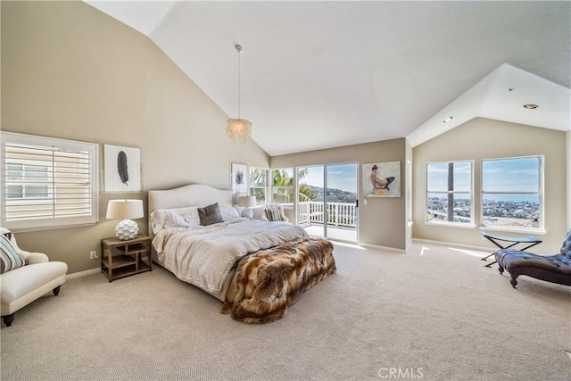 2009 Via Aguila, San Clemente, CA 92673 - bedroom with access to exterior, carpet floors, and high vaulted ceiling