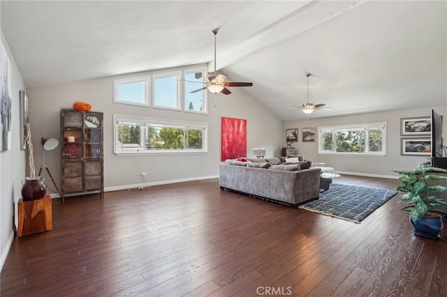 10313 Christine Pl, Chatsworth, CA 91311 - living area featuring a ceiling fan, wood-type flooring, and baseboards