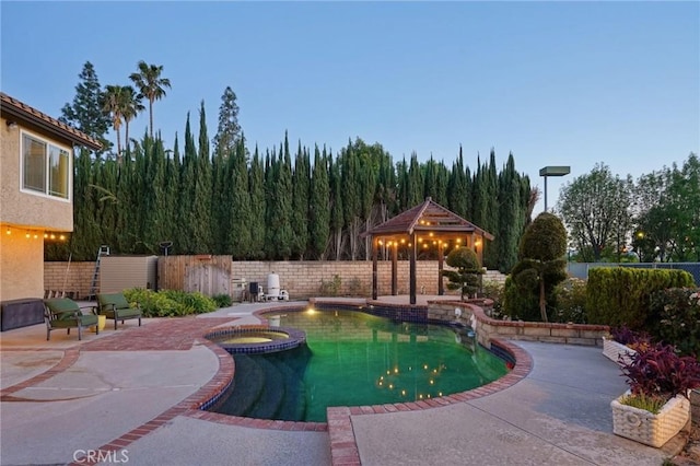 10313 Christine Pl, Chatsworth, CA 91311 - view of pool featuring a fenced backyard, a pool with connected hot tub, a patio, and a gazebo