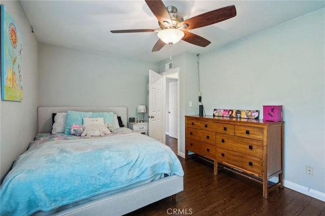 10313 Christine Pl, Chatsworth, CA 91311 - bedroom featuring dark wood-style floors, baseboards, and ceiling fan